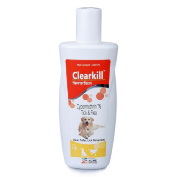 Clearkill, Coat Care for Pets, Anti Flea & Tick Dog Shampoo, Cypermethrin 1%, 200Ml