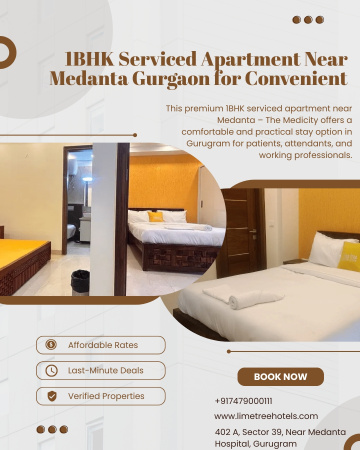 Quiet & Comfortable 1BHK Serviced Apartment Near Medanta Gurgaon for Extended Stay