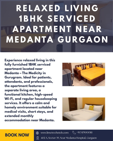 Spacious 1BHK Serviced Apartment Near Medanta Gurgaon for Comfortable Living