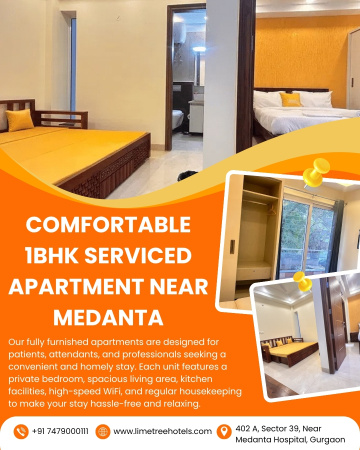 Cozy & Peaceful 1BHK Serviced Apartment Near Medanta Gurgaon for Extended Stay