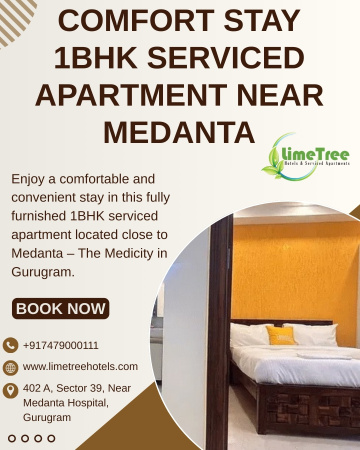 Comfortable 1BHK Serviced Apartment Near Medanta Gurgaon for Smooth Extended Stay