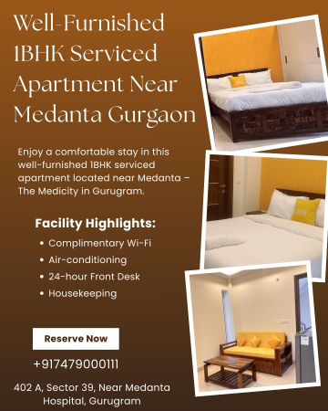 Modern Comfort 1BHK Serviced Apartment Near Medanta Gurgaon for Long Stay