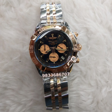 Breitling Chronometer Dual Tone Black Dial Chronograph Watch