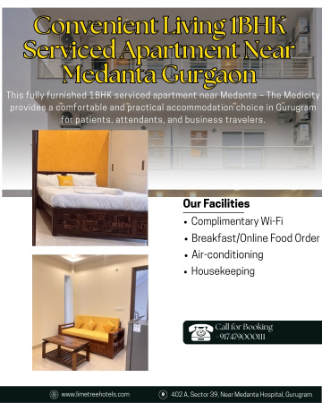 Homely 1BHK Serviced Apartment Near Medanta Gurgaon for Comfortable Extended Stay