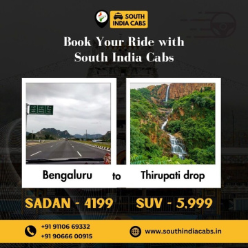 Bangalore to Tirupati Outstation Drop Taxi Cabs | South India Cabs