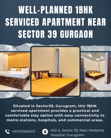Elegant 1BHK Serviced Apartment in Gurgaon for Corporate & Family Stay